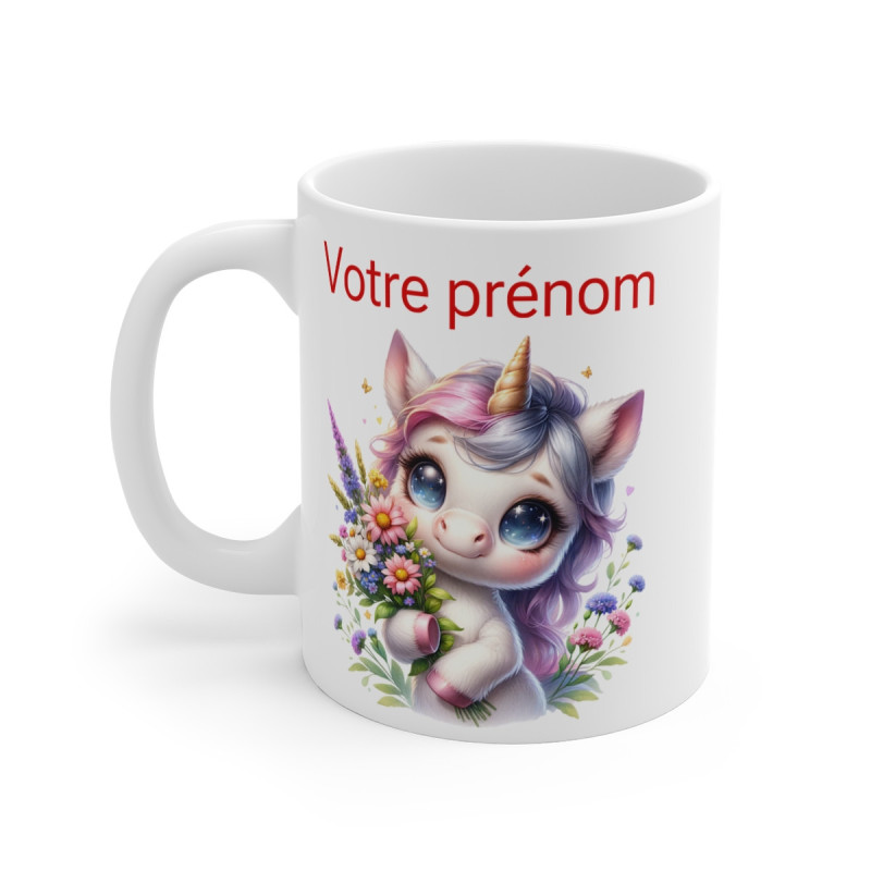 Mug Licorne Personnalisable avec Prénom - Cadeau Mignon et Fleuri pour enfant et adulte