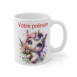 Mug Licorne Personnalisable avec Prénom - Cadeau Mignon et Fleuri pour enfant et adulte