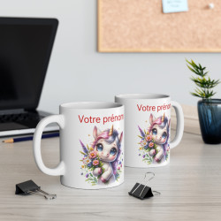 Mug Licorne Personnalisable avec Prénom - Cadeau Mignon et Fleuri pour enfant et adulte