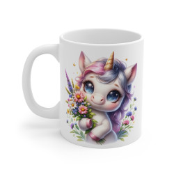 Mug Licorne Adorable avec Bouquet de Fleurs - Cadeau Mignon et Fantaisie pour enfant et adulte