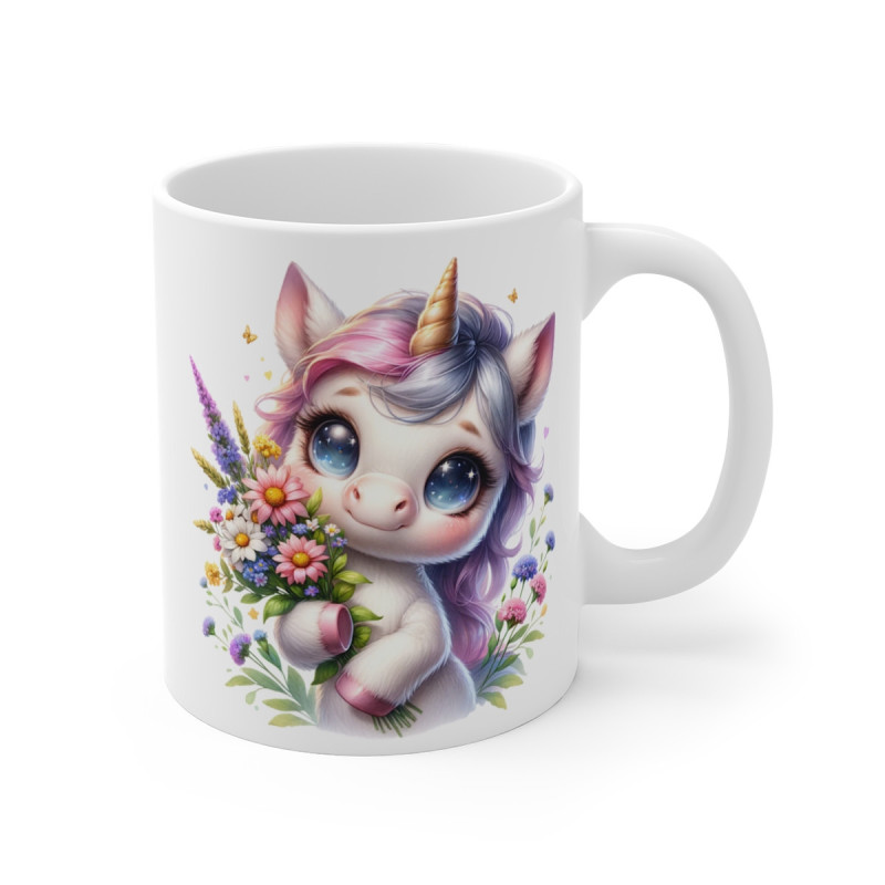 Mug Licorne Adorable avec Bouquet de Fleurs - Cadeau Mignon et Fantaisie pour enfant et adulte