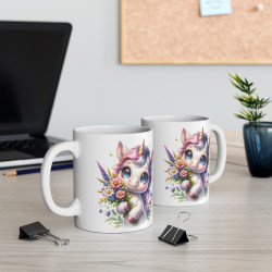 Mug Licorne Adorable avec Bouquet de Fleurs - Cadeau Mignon et Fantaisie pour enfant et adulte