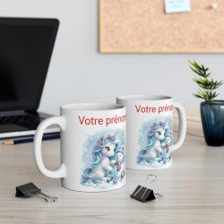 Mug Licorne Personnalisable avec Prénom et Bonhomme de Neige - Cadeau Hivernal Fantaisie