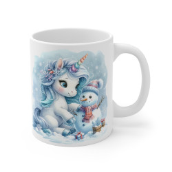 Mug Licorne et Bonhomme de Neige - Cadeau Hivernal Magique Noël pour enfant et adulte