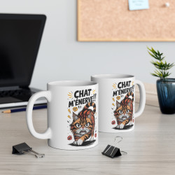 Mug Tasse Chat M'énerve - Mug Humoristique avec Chat Énervé - Cadeau Fun pour Amoureux des Chats, Animal