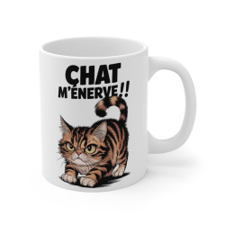 Mug Chat M'énerve - Mug Humoristique avec Chat Énervé - Cadeau Fun pour Amoureux des Chats