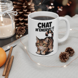 Mug Chat M'énerve - Mug Humoristique avec Chat Énervé - Cadeau Fun pour Amoureux des Chats
