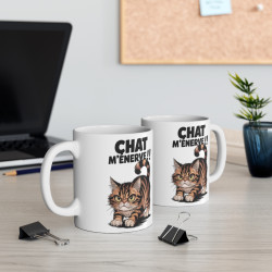 Mug Chat M'énerve - Mug Humoristique avec Chat Énervé - Cadeau Fun pour Amoureux des Chats