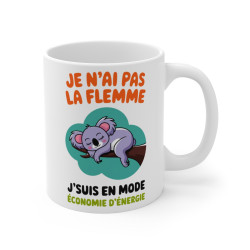 Mug Koala Animal "Je n'ai pas la Flemme, j'suis en Mode Économie d'Énergie" - Cadeau Amusant pour Paresseux