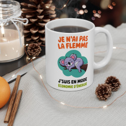 Mug Koala Animal "Je n'ai pas la Flemme, j'suis en Mode Économie d'Énergie" - Cadeau Amusant pour Paresseux