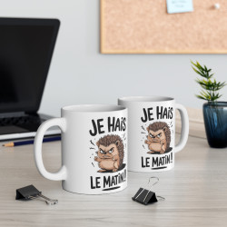 Mug Hérisson Animal  "Je Hais Le Matin" - Idée Cadeau Drôle, Humour pour les Non-Matinaux pour enfant et adulte