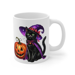 Tasse Mug Chat Noir Sorcière en Céramique Halloween - Idée Cadeau Originale - pour Enfants et Adultes - Tasse à Café