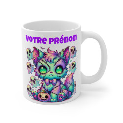 Tasse Mug Chat Halloween Fantaisie en Céramique - Personnalisable - Idée Cadeau Originale - pour Enfants et Adultes