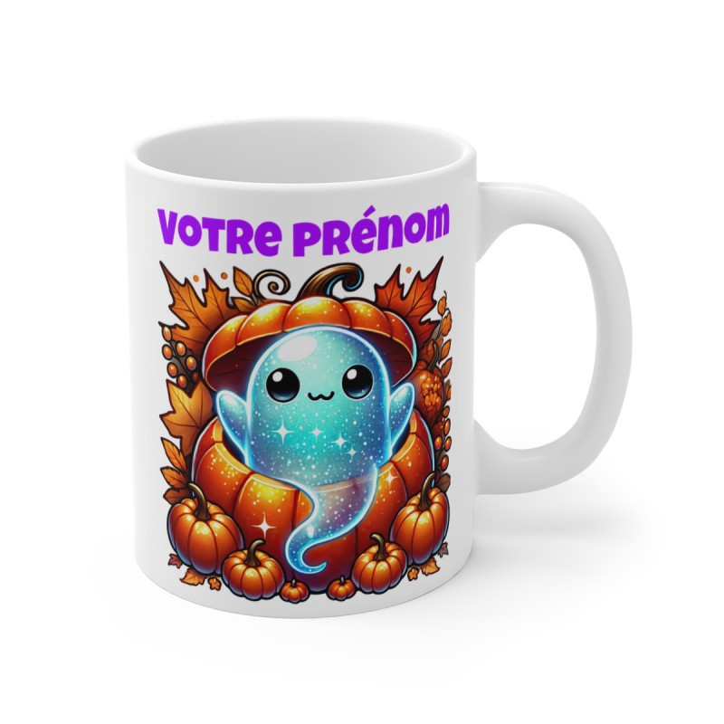 Tasse Mug Fantôme Citrouille en Céramique Halloween - Personnalisable - Idée Cadeau Originale - pour Enfants et Adultes