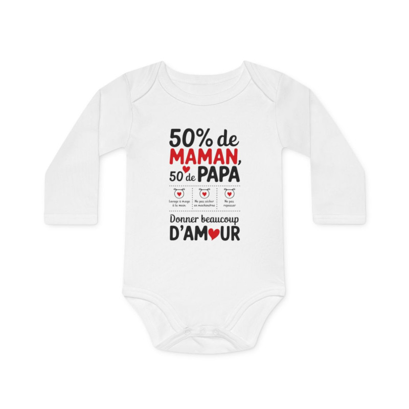 Body bébé "50% de maman, 50% de papa" - Coton doux, humour