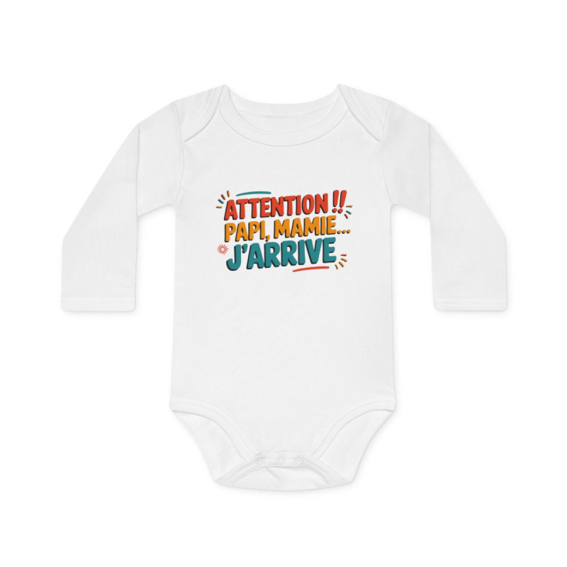 Body bébé "Attention Papi, Mamie j'arrive" - Amusant,drôle,Coton doux, fun