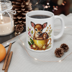 Tasse Mug Faon en Céramique Noël - Idée Cadeau Originale - pour Enfants et Adultes Tasse à Café Décorative