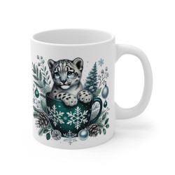 Tasse Mug Léopard des Neiges en Céramique Noël - Idée Cadeau Originale - pour Enfants et Adultes Tasse à Café Hivernale