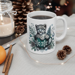 Tasse Mug Léopard des Neiges en Céramique Noël - Idée Cadeau Originale - pour Enfants et Adultes Tasse à Café Hivernale