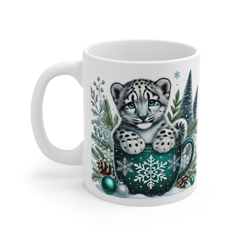 Tasse Mug Léopard des Neiges  Noël - Idée Cadeau Originale - pour Enfants et Adultes Tasse à Café Hivernale