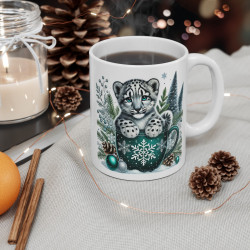 Tasse Mug Léopard des Neiges  Noël - Idée Cadeau Originale - pour Enfants et Adultes Tasse à Café Hivernale