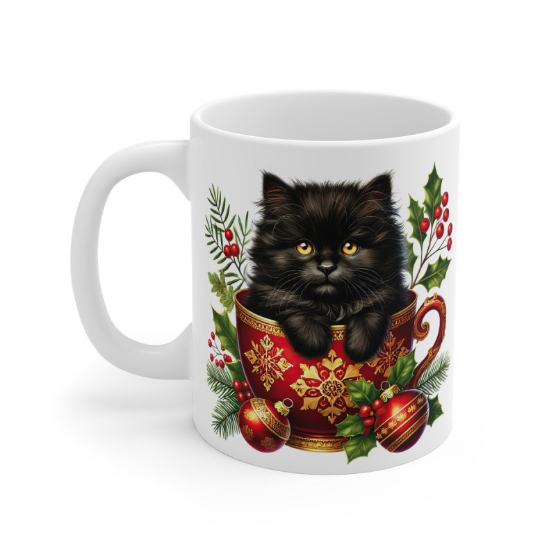 Tasse Mug Chat Noir en Céramique Noël - Idée Cadeau Originale - pour Enfants et Adultes Tasse à Café Hivernale