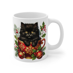 Tasse Mug Chat Noir en Céramique Noël - Idée Cadeau Originale - pour Enfants et Adultes Tasse à Café Hivernale