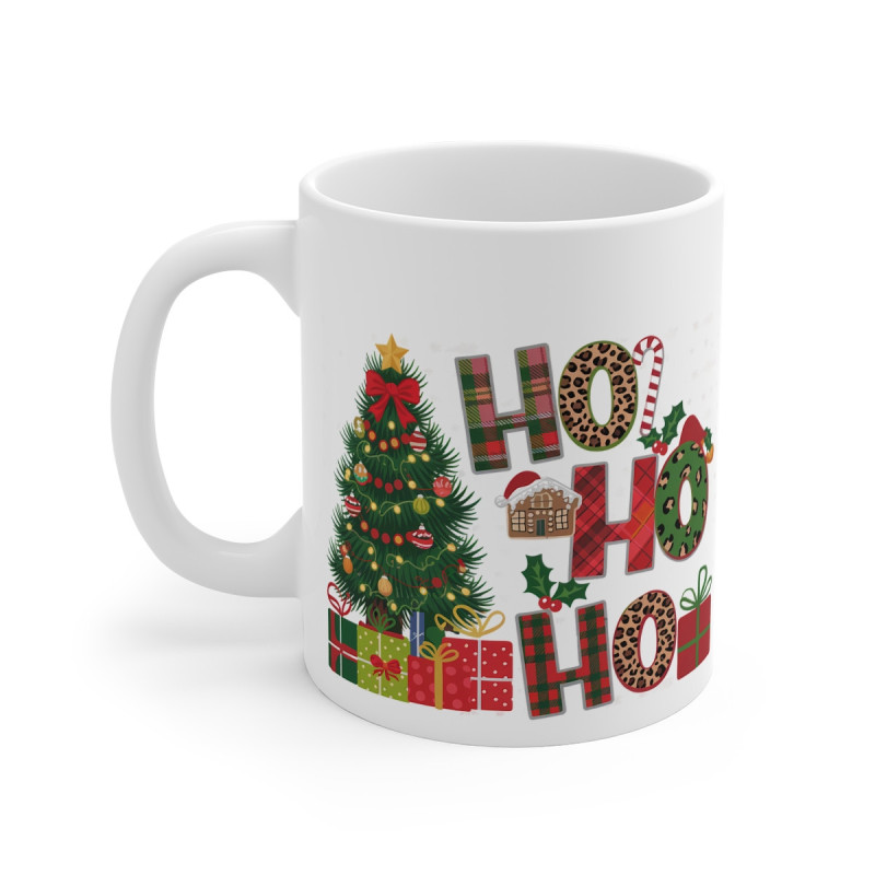 Tasse Mug de Noël "HO HO HO" avec Sapin et Cadeaux en Céramique - Idée Cadeau Originale - pour Enfants et Adultes