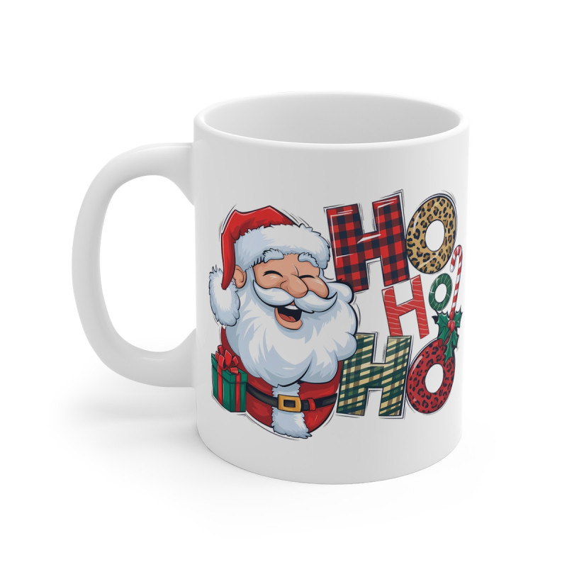 Tasse Mug de Noël "Ho Ho Ho" avec Père Noël et Motifs Festifs - Cadeau Original en Céramique pour Enfants et Adultes