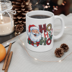 Tasse Mug de Noël "Ho Ho Ho" avec Père Noël et Motifs Festifs - Cadeau Original en Céramique pour Enfants et Adultes