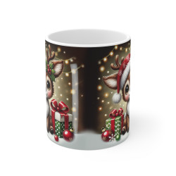 Tasse de Noël "Renne Mignon" avec Cadeaux et Décorations - Mug en Céramique Festif pour Enfants et Adultes