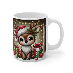 Tasse de Noël "Renne Mignon" avec Cadeaux et Décorations - Mug en Céramique Festif pour Enfants et Adultes