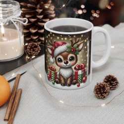 Tasse de Noël "Renne Mignon" avec Cadeaux et Décorations - Mug en Céramique Festif pour Enfants et Adultes