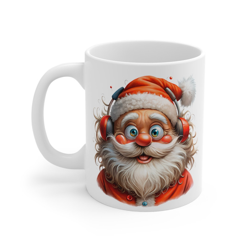 Tasse de Noël "Père Noël Festif avec Casque Audio" - Mug en Céramique pour les Amateurs de Musique et Fêtes de Fin d'Année