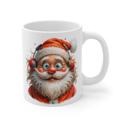 Tasse de Noël "Père Noël Festif avec Casque Audio" - Mug en Céramique pour les Amateurs de Musique et Fêtes de Fin d'Année