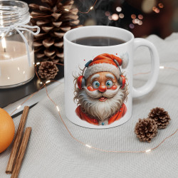 Tasse de Noël "Père Noël Festif avec Casque Audio" - Mug en Céramique pour les Amateurs de Musique et Fêtes de Fin d'Année
