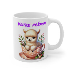 Tasse Mug Personnalisable "Prénom" avec Petit Lama de Noël en Céramique - Cadeau Original et Festif