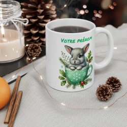 Tasse Mug Personnalisable "Prénom" avec Lapin de Noël en Céramique - Cadeau Mignon et Festif