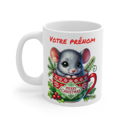 Tasse Mug Personnalisable "Prénom" avec Souris de Noël en Céramique - Idée Cadeau Unique et Festive