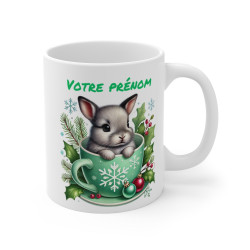 Mug Personnalisable "Prénom" avec Lapin de Noël en Céramique - Tasse Adorable pour Enfants et Adultes
