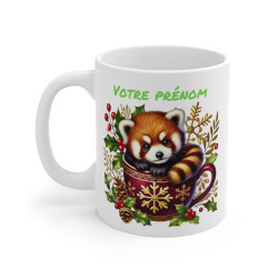 Mug Personnalisable "Prénom" avec Panda Roux de Noël - Tasse Festive en Céramique pour Enfants et Adultes