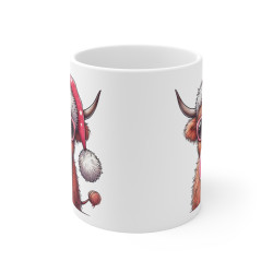 Mug Vache Highland Cool avec Bonnet de Noël et Bulle - Tasse en Céramique Amusante - Idée Cadeau Festif pour Enfants et Adultes