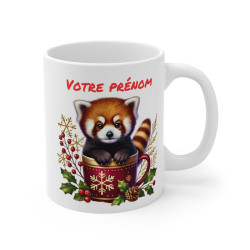 Mug Personnalisable "Prénom" avec Panda Roux de Noël en Céramique - Tasse Unique pour Enfants et Adultes