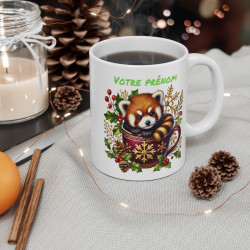 Mug Personnalisable "Prénom" avec Panda Roux de Noël - Tasse Festive en Céramique pour Enfants et Adultes