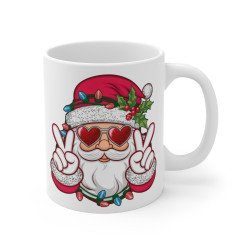 Mug Père Noël Cool avec Lunettes Coeur et Guirlande Lumineuse - Tasse de Noël en Céramique - Idée Cadeau Festif et Originale