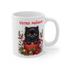Mug Personnalisé Chat Noir en Tasse de Noël - Cadeau Unique et Festif en Céramique avec Prénom