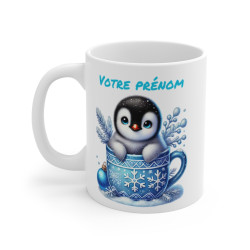 Mug Personnalisé Pingouin en Céramique - Idée Cadeau de Noël avec Prénom - Tasse Festive pour Enfants et Adultes