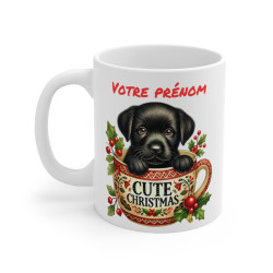 Mug Personnalisé de Noël avec Chiot Mignon - Tasse en Céramique « Cute Christmas » avec Prénom -