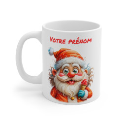Mug Personnalisé de Noël avec Père Noël Gourmand - Tasse en Céramique Festive avec Prénom - Cadeau Original et Amusant