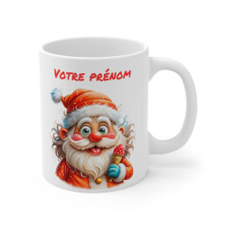 Mug Personnalisé de Noël avec Père Noël Gourmand - Tasse en Céramique Festive avec Prénom - Cadeau Original et Amusant